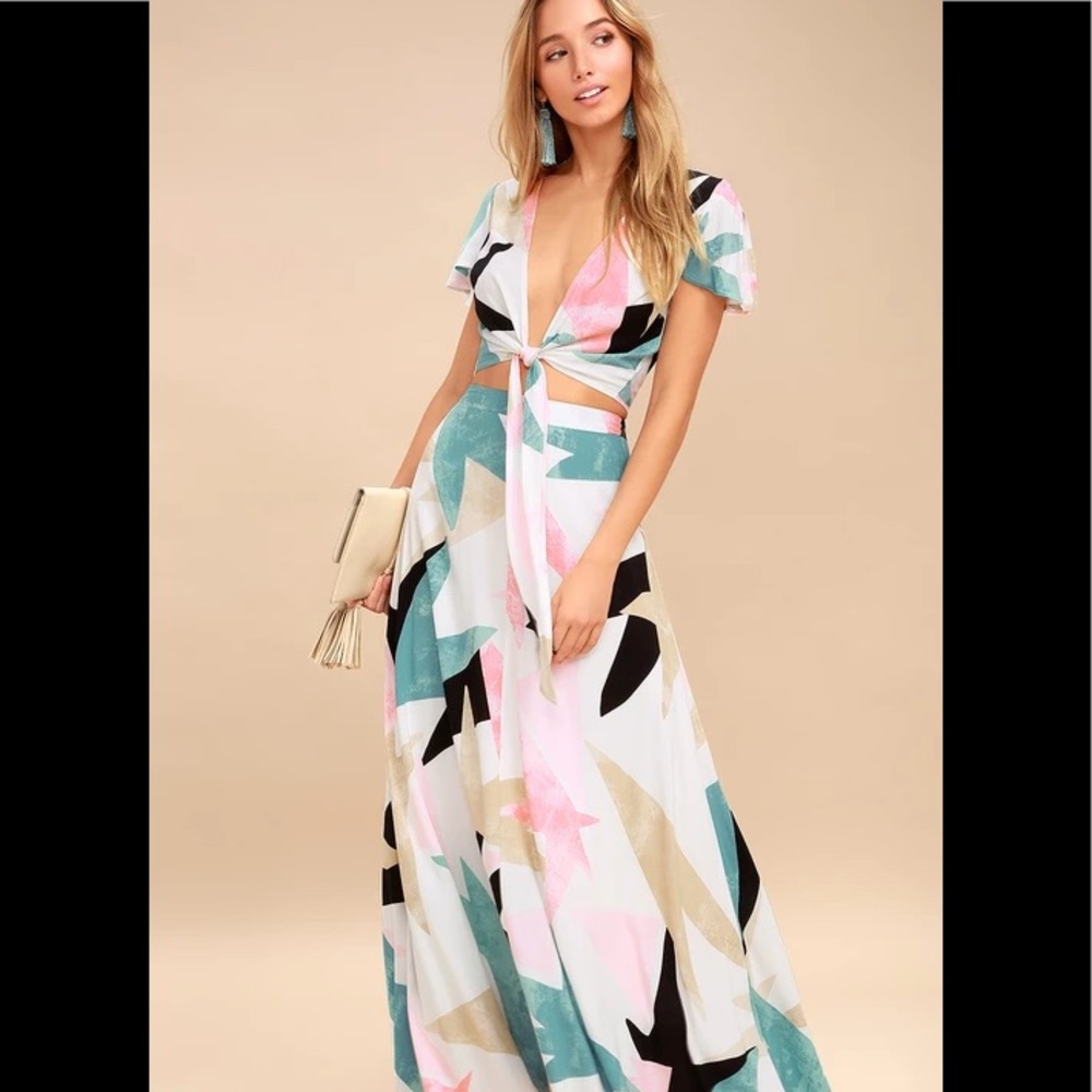 Daydreaming white print 2 piece maxi dress